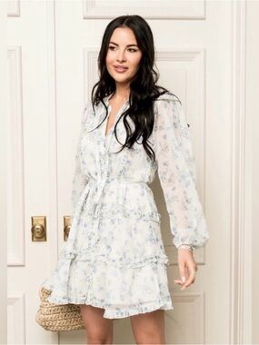 Rachel Parcell Blue Floral Ruffle Mini Dress